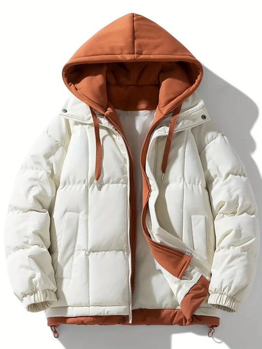 Menโs Hooded Puffer Jacket โ Dual-Tone Winter Jacket with Extra Warm Padding