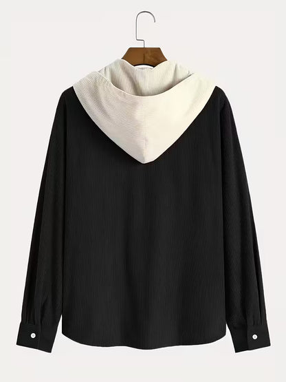 Corduroy Hooded Shirt Jacket – Casual Button-Up Hoodie