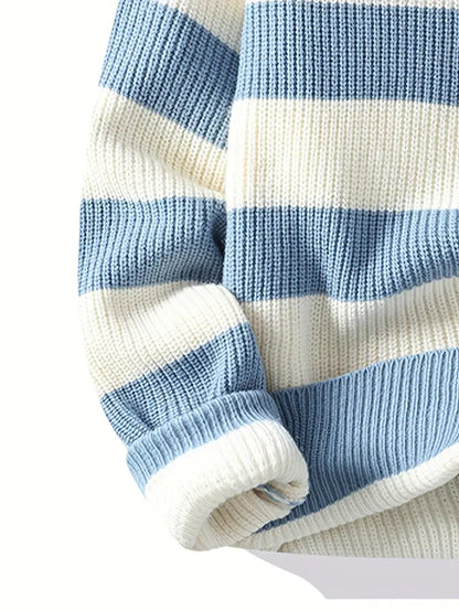 Striped Knit Sweater – Black & White Crewneck Pullover