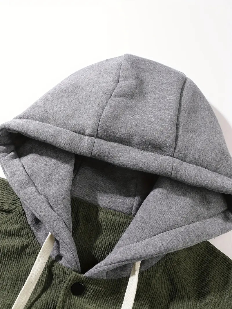 Corduroy Hooded Jacket – Casual Button-Up Winter Coat