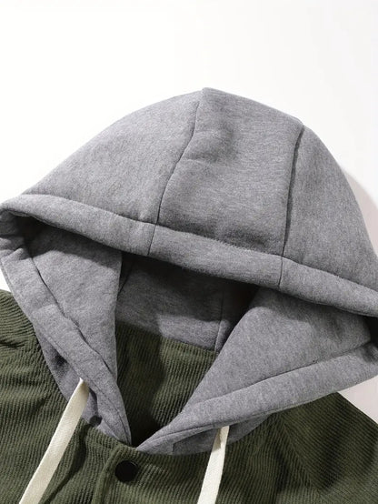 Corduroy Hooded Jacket – Casual Button-Up Winter Coat