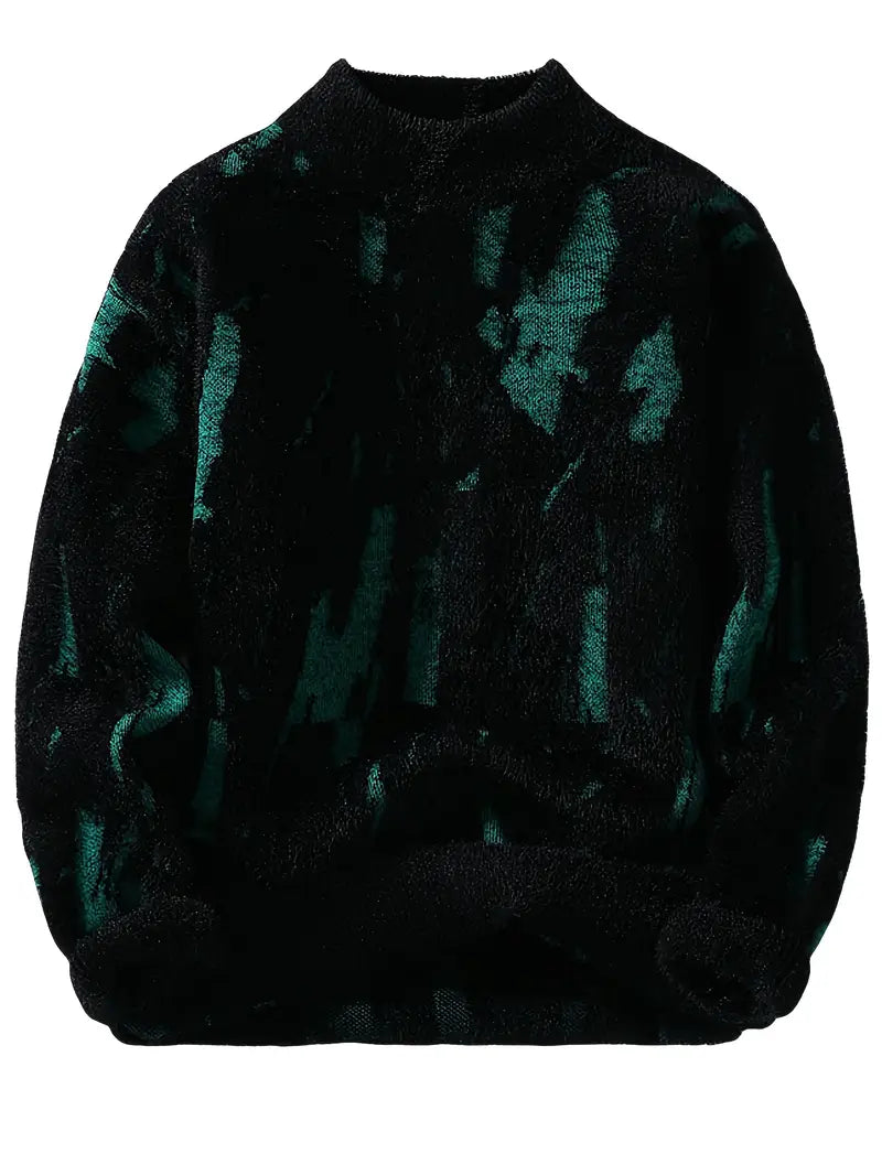 Abstract Knit Sweater – White & Black Patterned Crewneck Pullover