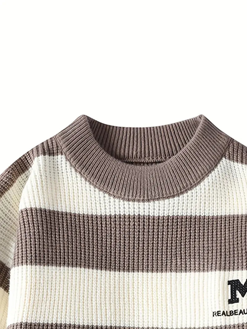 Striped Knit Sweater – Black & White Crewneck Pullover