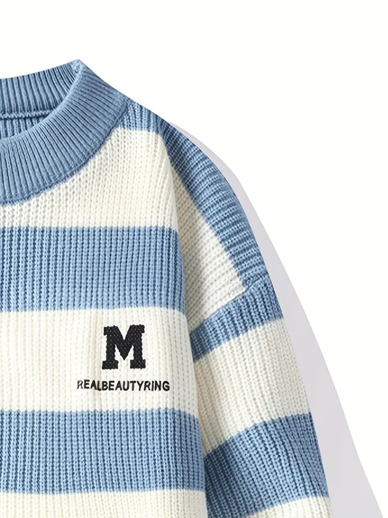 Striped Knit Sweater – Black & White Crewneck Pullover