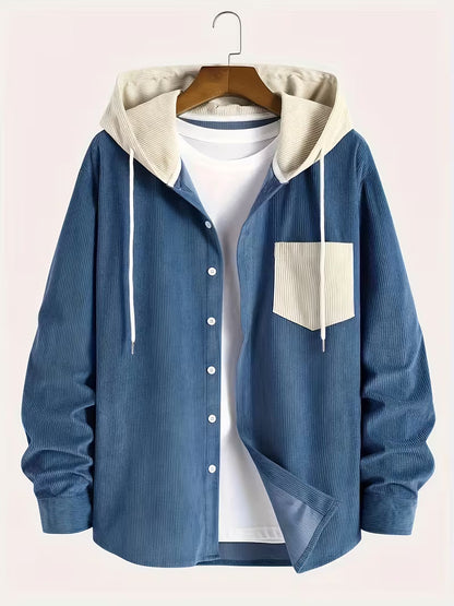 Corduroy Hooded Shirt Jacket – Casual Button-Up Hoodie