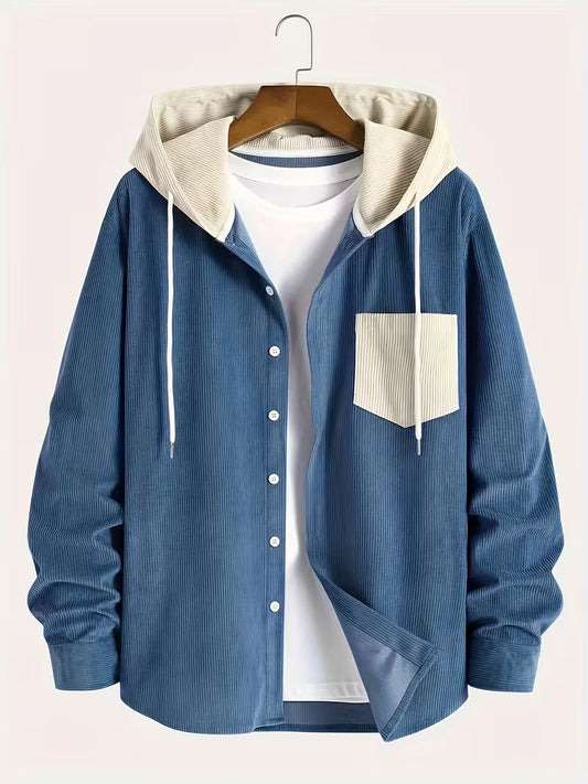Corduroy Hooded Shirt Jacket – Casual Button-Up Hoodie
