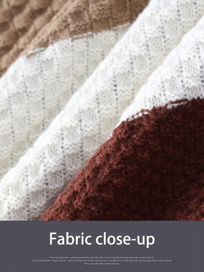 Color Block Cable Knit Sweater – Patchwork Crewneck Pullover