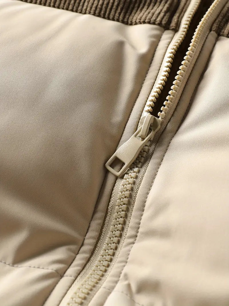 Italia Puffer Jacket – Hooded Quilted Winter Coat with Corduroy Panel