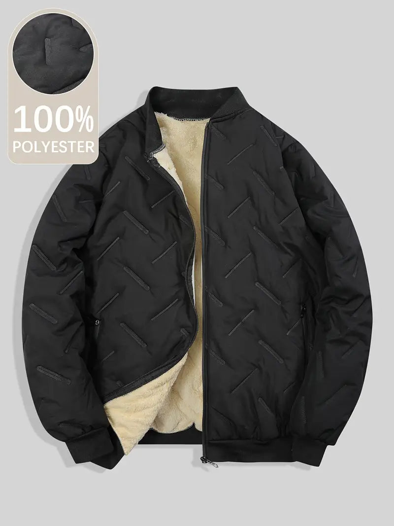 Fleece Lined Bomber Jacket – Warm Quilted Zip-Up Winter Coat