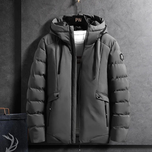 Men’s Hooded Puffer Jacket – Grey Winter Jacket with Warm Padding