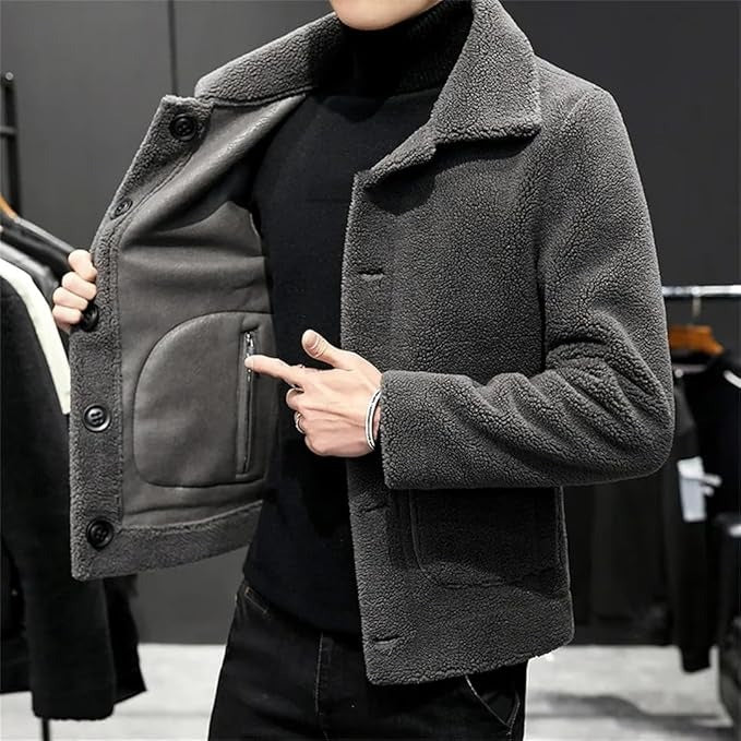 Men’s Fleece Button-Up Jacket – Warm Winter Casual Coat