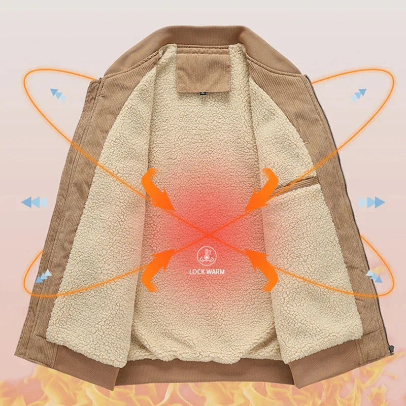 Men’s Corduroy Winter Jacket with Fleece Lining – Warm Zip-Up Casual Jacket