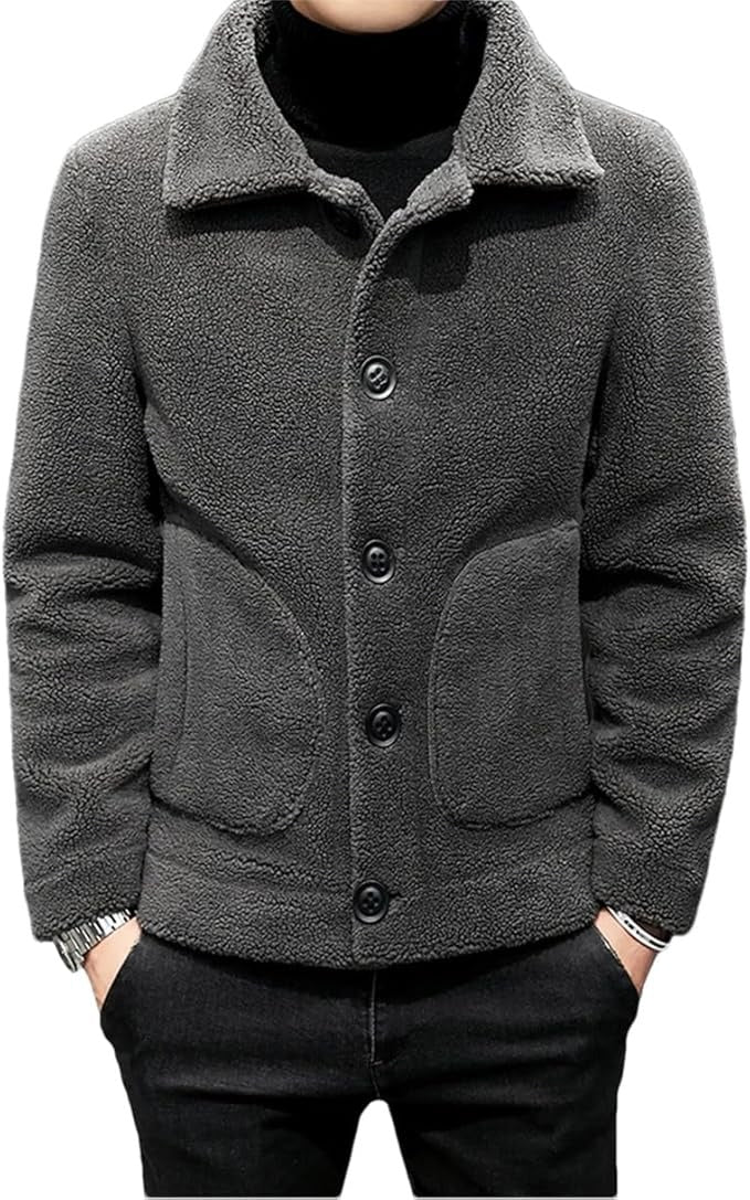 Men’s Fleece Button-Up Jacket – Warm Winter Casual Coat