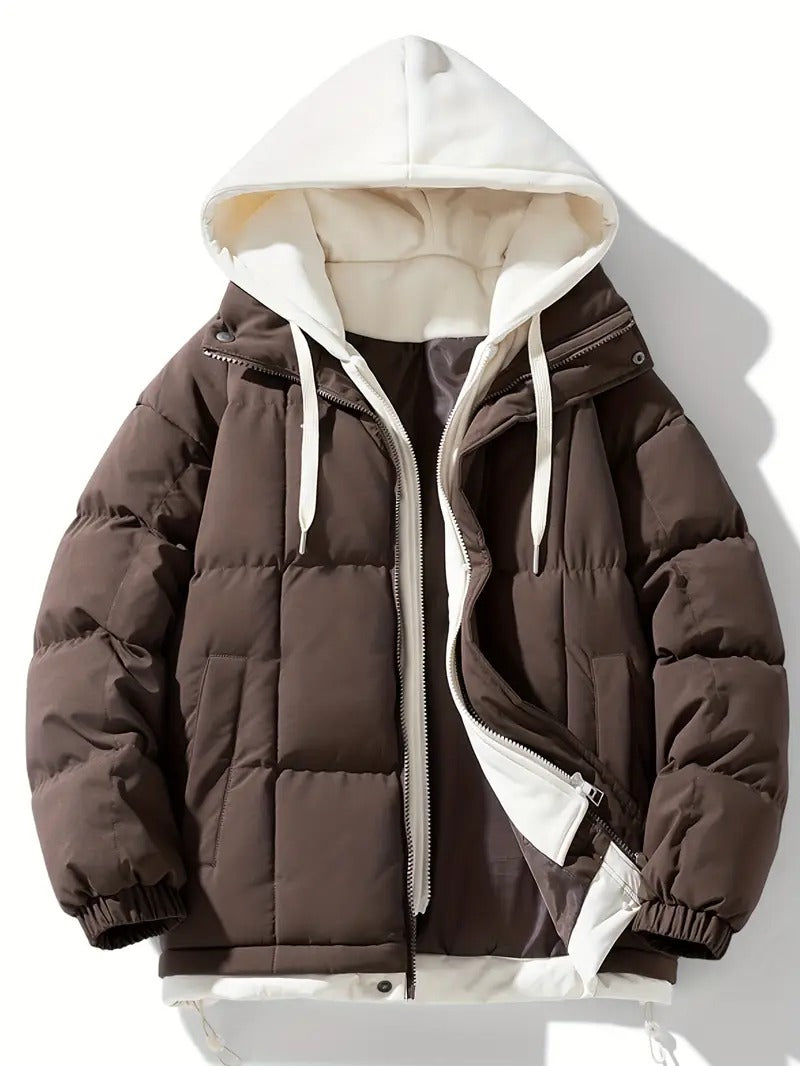 Men’s Hooded Puffer Jacket – Dual-Tone Winter Jacket with Extra Warm Padding