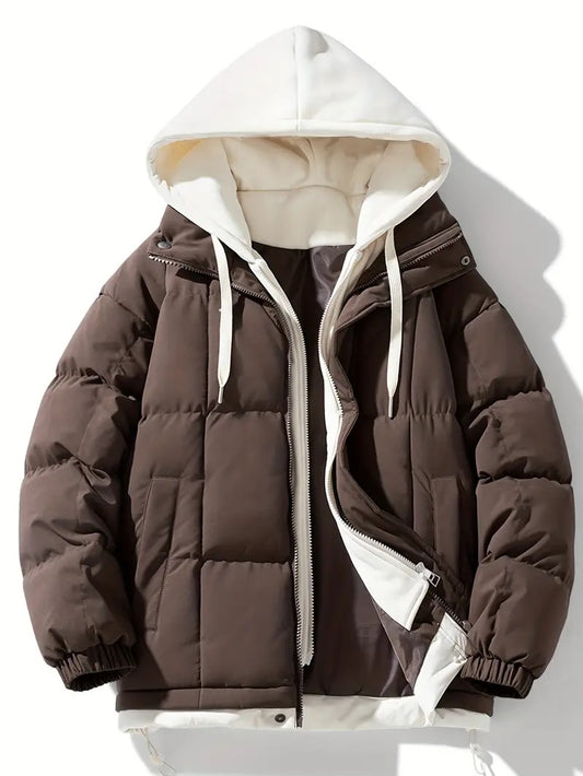Men’s Hooded Puffer Jacket – Dual-Tone Winter Jacket with Extra Warm Padding