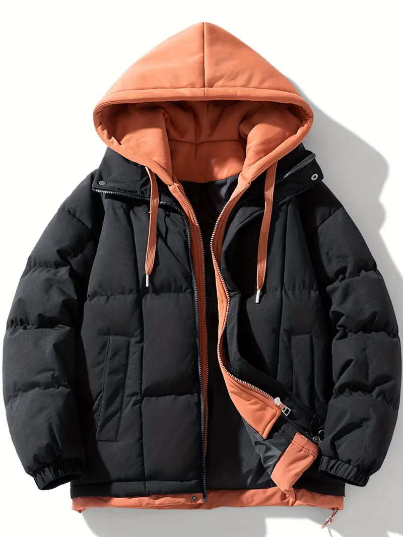 Men’s Hooded Puffer Jacket – Dual-Tone Winter Jacket with Extra Warm Padding