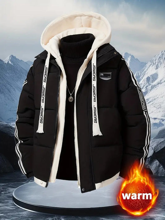 Men’s Hooded Puffer Jacket – Extra Warm Winter Jacket with Contrast Hoodie