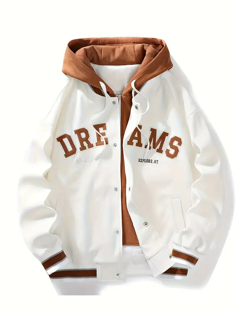 Men’s Hooded Varsity Jacket – “Dreams” Casual Winter Jacket