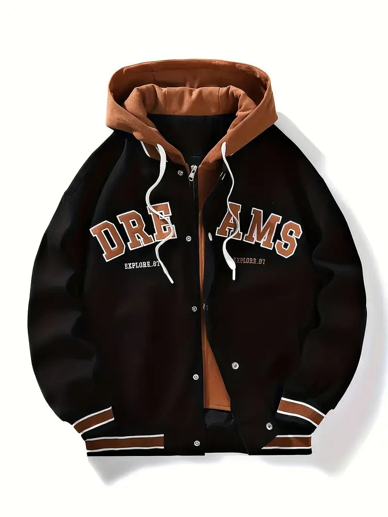 Men’s Hooded Varsity Jacket – “Dreams” Casual Winter Jacket