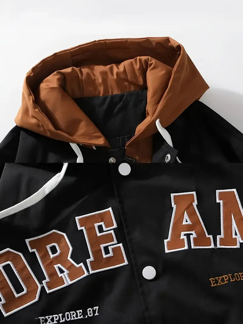 Men’s Hooded Varsity Jacket – “Dreams” Casual Winter Jacket