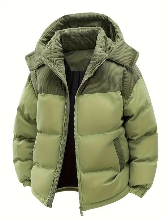 Men’s Hooded Puffer Jacket – Two-Tone Winter Jacket with Corduroy Collar